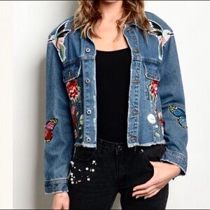 ASOS Maggie embroidered Denim crop trucker jacket